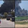 Fano, incendio nella zona industriale. Enorme nube di fumo nero