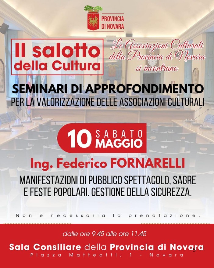 Il Salotto della Cultura, ultimo appuntamento il 10 maggio con un focus su sicurezza ed eventi pubblici