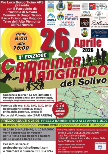 Borgo Ticino, torna “Camminar mangiando del Solivo”: gusto e natura lungo 11,5 chilometri