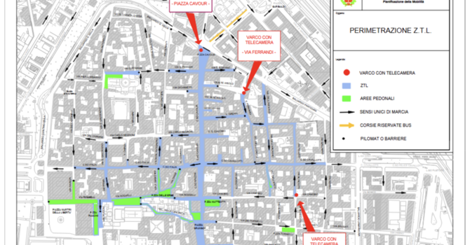 Nuova Ztl  a Novara: dal 1° febbraio regole più rigide e centro più pedonale