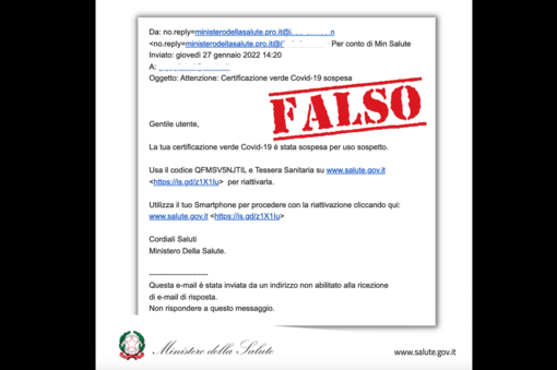 Il ministero: “Attenzione alla truffa delle false mail su scadenza Green pass”