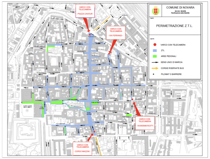 Nuova Ztl  a Novara: dal 1° febbraio regole più rigide e centro più pedonale