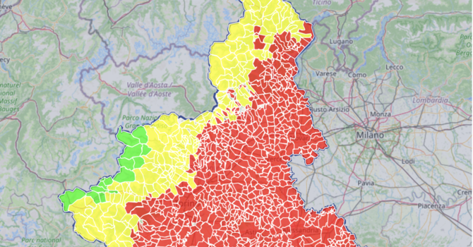 Qualità dell’aria cattiva in tutto il Novarese, la mappa Arpa si colora di rosso