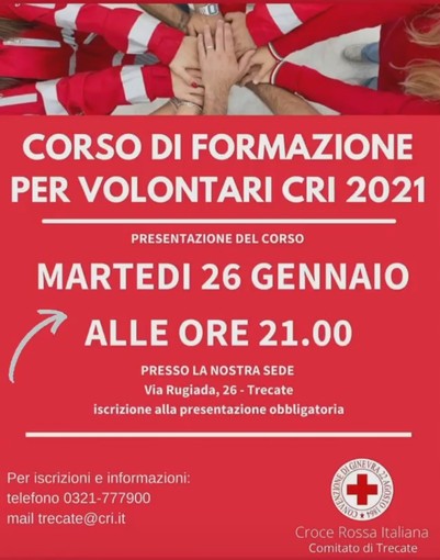 Il 26 gennaio parte il corso per i Volontari della Croce Rossa di Trecate Il 26 gennaio parte il corso per i Volontari della Croce Rossa di Trecate