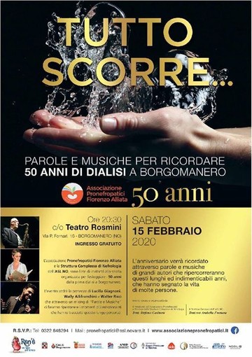 Tutto scorrre: parole e musiche per ricordare i 50 anni di dialisi a Borgomanero Tutto scorrre: parole e musiche per ricordare i 50 anni di dialisi a Borgomanero
