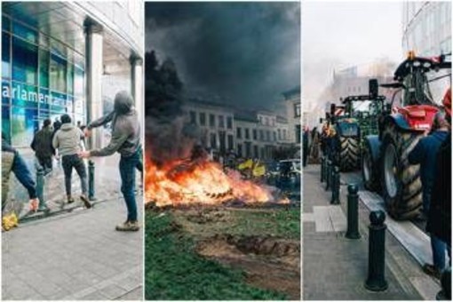 Scontri a Bruxelles, agricoltori in piazza: pietre contro il Parlamento europeo Scontri a Bruxelles, agricoltori in piazza: pietre contro il Parlamento europeo