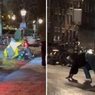 Amsterdam congelata: si scivola tra strade ghiacciate e scene surreali