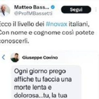&quot;Una morte lenta e dolorosa&quot;, minacce e insulti a Bassetti: lui pubblica post dell'autore