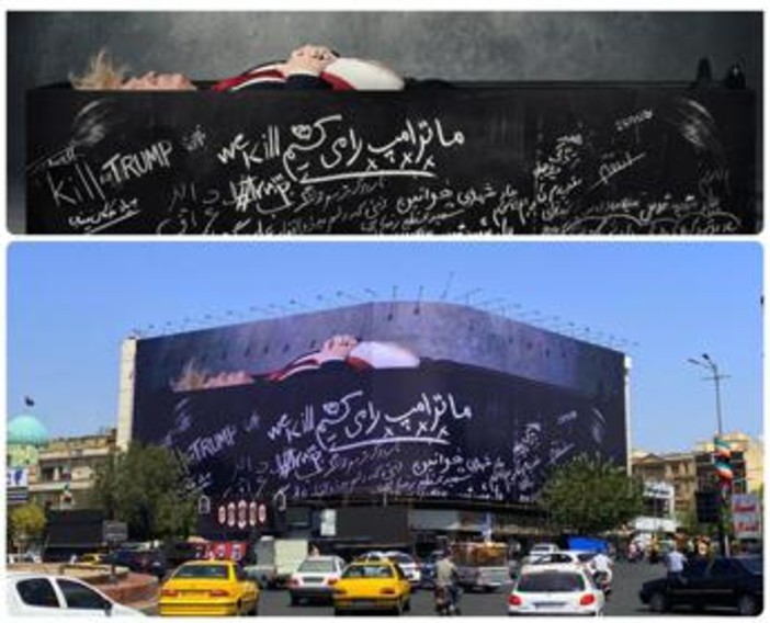 Iran, a Teheran nuovo murale con Trump in una bara e minacce di morte Iran, a Teheran nuovo murale con Trump in una bara e minacce di morte