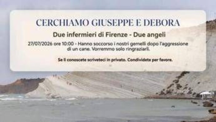"Hanno soccorso i nostri figli in Sicilia", l'appello per rintracciare due infermieri fiorentini fa il giro del web "Hanno soccorso i nostri figli in Sicilia", l'appello per rintracciare due infermieri fiorentini fa il giro del web